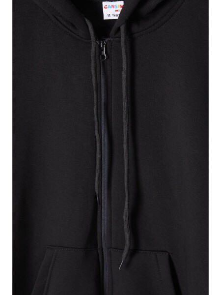 Black Three-Thread Fleece Hooded Children's Sweater 16764 - 7