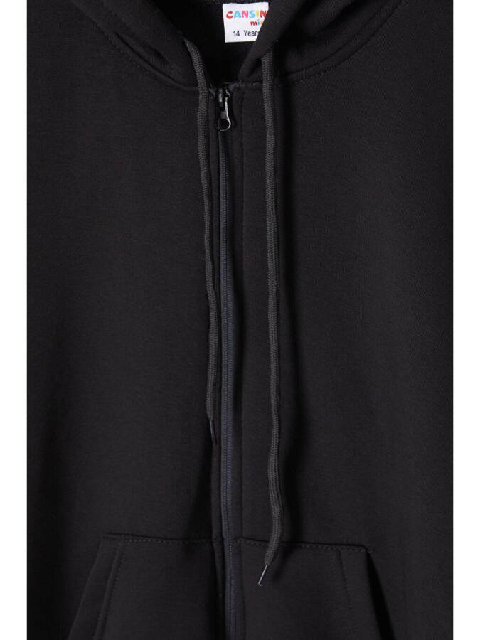 Black Three-Thread Fleece Hooded Children's Sweater 16764 - 3