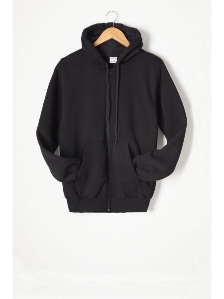 Black Three-Thread Fleece Hooded Children's Sweater 16764 - LC WAIKIKI (1)