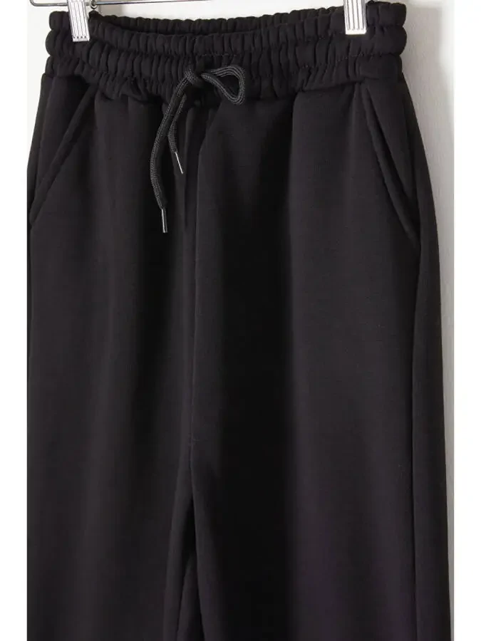 Black Three Threaded Brushed Waistbanded Children's Sweatpants 16760 - 2