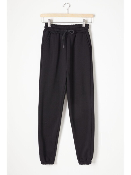 Black Three Threaded Brushed Waistbanded Children's Sweatpants 16760 
