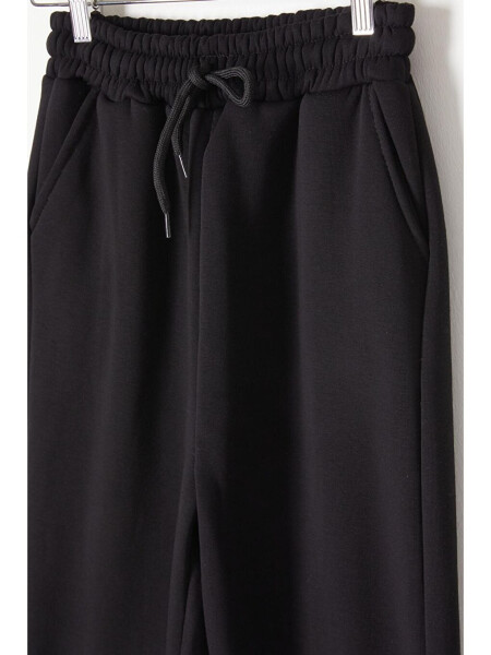 Black Three Threaded Brushed Waistbanded Children's Sweatpants 16760 - 2