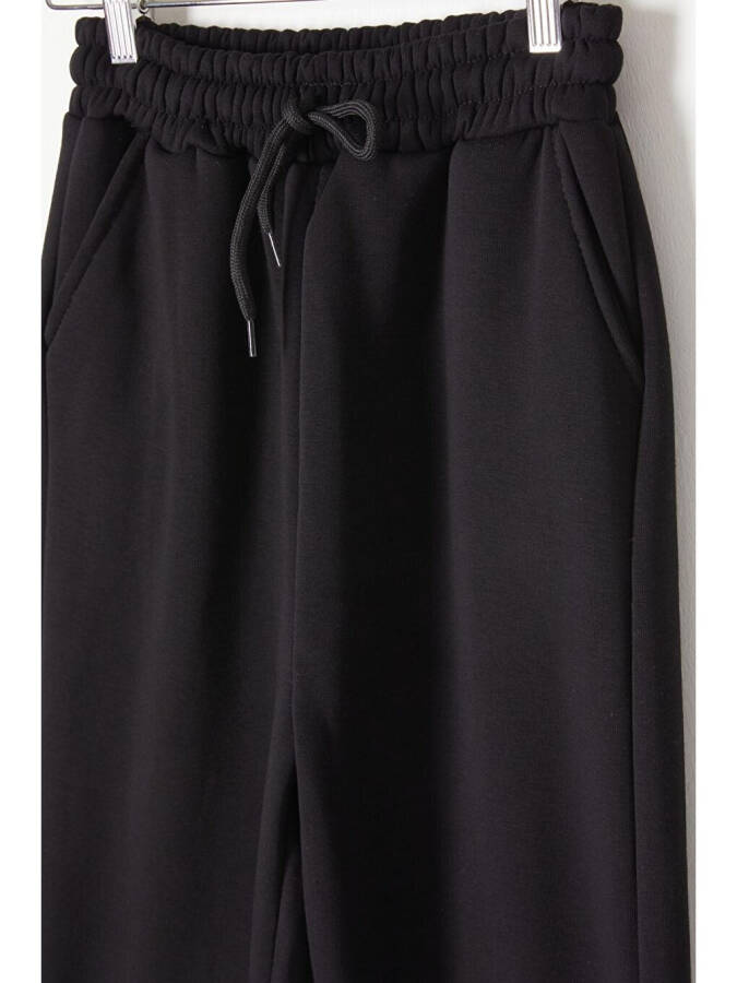 Black Three Threaded Brushed Waistbanded Children's Sweatpants 16760 - 2