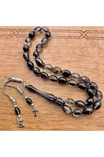 Black Transparent Wavy Special Wooden Box Rosary-transparent black - KANUNİ TESBİH (1)