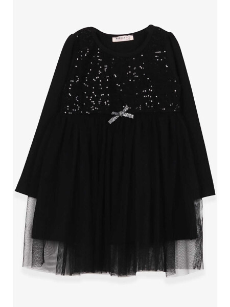 Black Tulle Dress with Sequins and Bow for Girls (4-6 Years) - 4