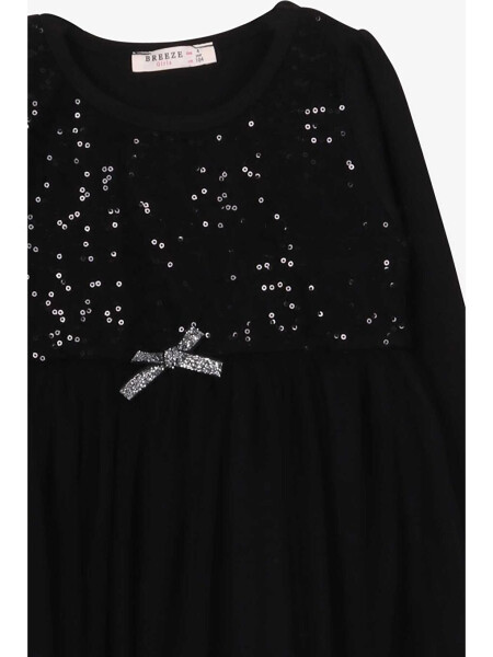 Black Tulle Dress with Sequins and Bow for Girls (4-6 Years) - 6