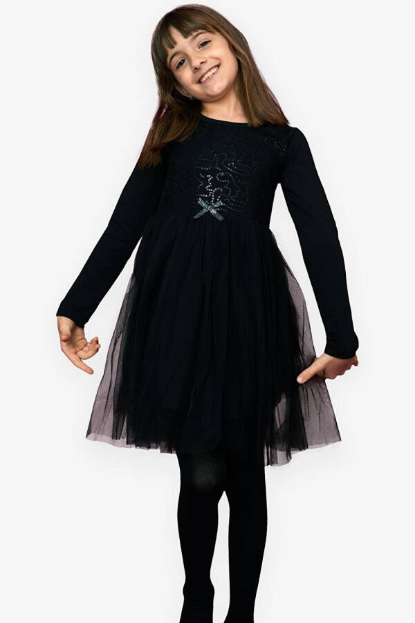 Black Tulle Dress with Sequins and Bow for Girls (4-6 Years) - 10