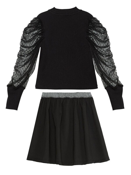 Black Tulle Girls Turtleneck Blouse Skirt Set - 4