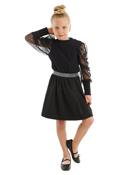 Black Tulle Girls Turtleneck Blouse Skirt Set - 6