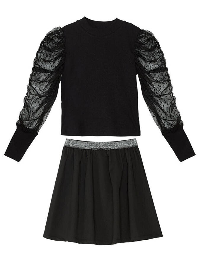 Black Tulle Girls Turtleneck Blouse Skirt Set - 8