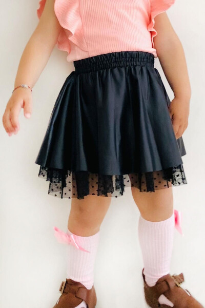 Black Tulle Skirt with Leather for Girls (3-6 Years Old) - 9