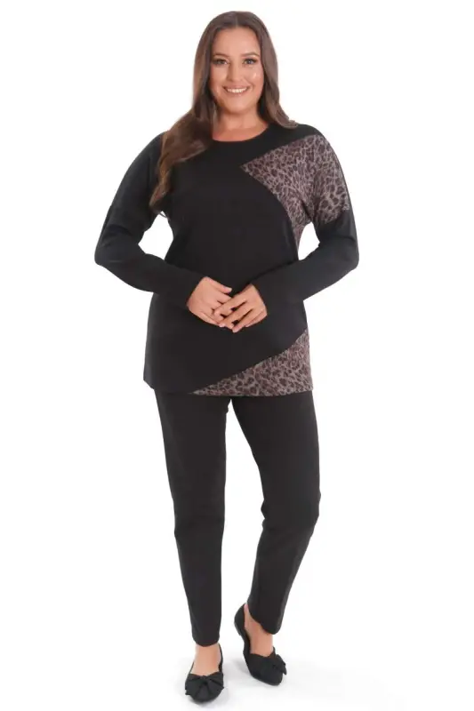 Black Tunic with Leopard Print Plus Size - 2