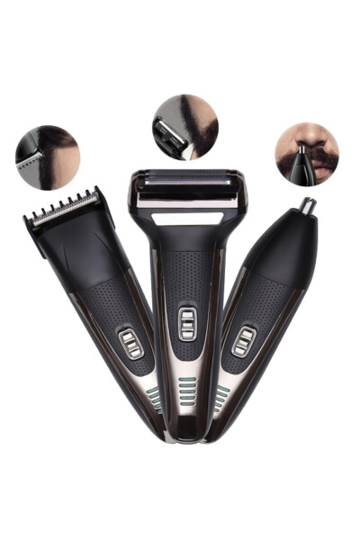 (black) Turbo Hair Beard Trimmer Shaver Nose Hair Removal 3-in-1 Pro Model Men's Grooming Set - 1