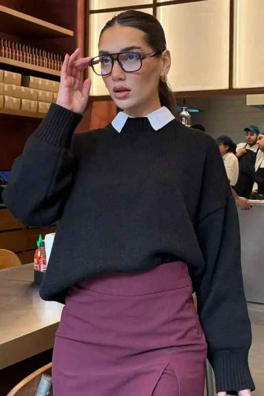 Black Turtleneck Oversize Knit Sweater MG1972-Black - 1