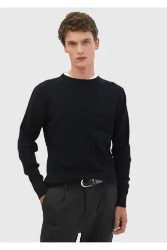 Black Turtleneck Ribbed Knit Sweater - 1