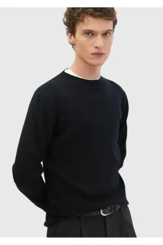 Black Turtleneck Ribbed Knit Sweater - 3