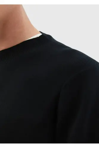 Black Turtleneck Ribbed Knit Sweater - 4