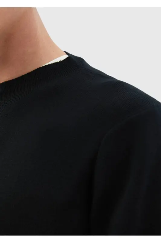 Black Turtleneck Ribbed Knit Sweater - 4