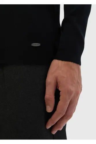 Black Turtleneck Ribbed Knit Sweater - 5