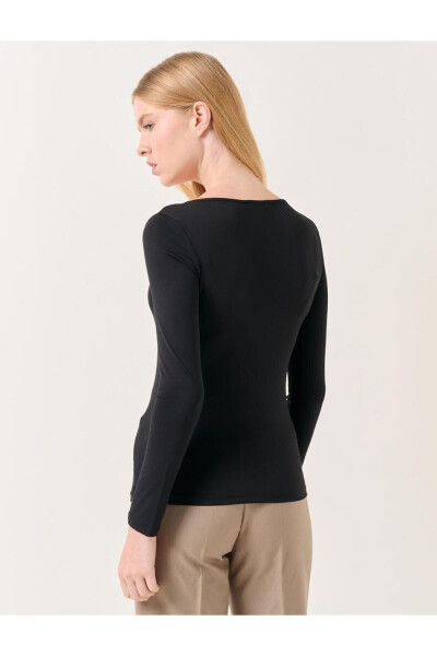 Black U-Neck Long Sleeve Knit Blouse - 20