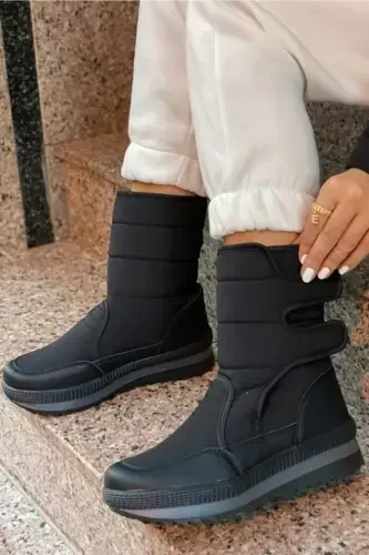 Black Unisex Thermal Furry Anti-Slip Sole Women's - Men's - Kids' Snow Boot-BLACK - 3