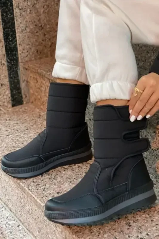 Black Unisex Thermal Furry Anti-Slip Sole Women's - Men's - Kids' Snow Boot-BLACK - 3