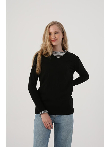 Black V-Neck Knit Sweater - 10