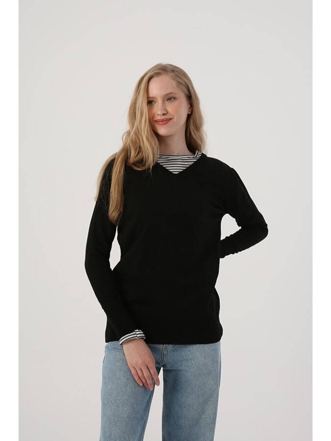 Black V-Neck Knit Sweater - 10