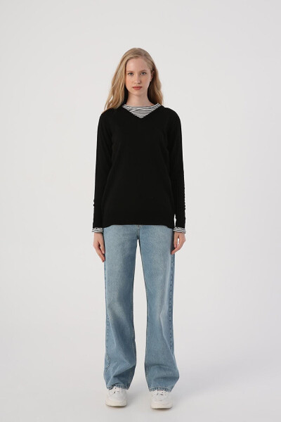 Black V-Neck Knit Sweater - 12