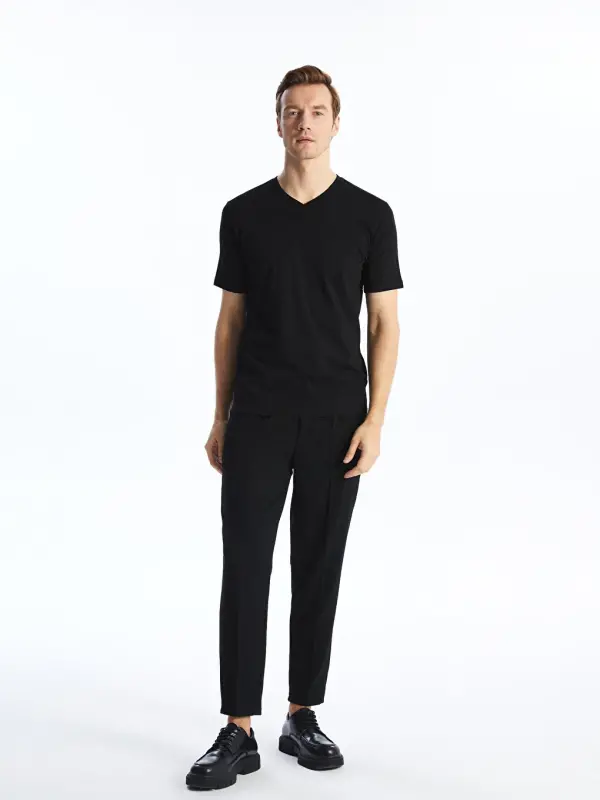 Black V-Neck Short Sleeve Men's T-Shirt-Black - 3