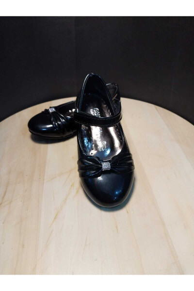 Black Velcro Bow Ballerina Flats - 1