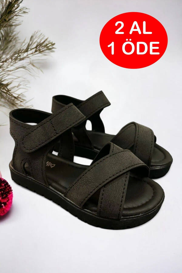 Black Velcro Unisex Baby Sandals - 5