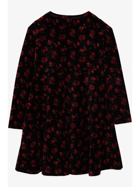 Black Velvet Dress with Flowers for Girls (7-12 Years) - 1