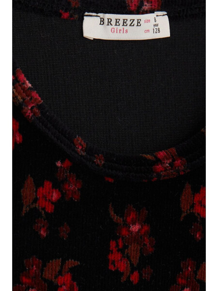 Black Velvet Dress with Flowers for Girls (7-12 Years) - 2