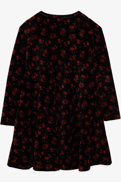 Black Velvet Dress with Flowers for Girls (7-12 Years) - 8