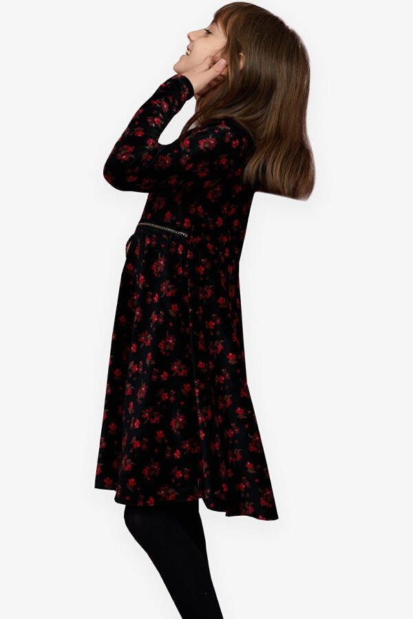 Black Velvet Dress with Flowers for Girls (7-12 Years) - 12