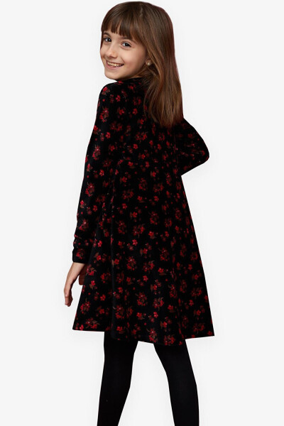 Black Velvet Dress with Flowers for Girls (7-12 Years) - 13