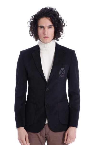 Black Velvet Jacket with Pocket and Embroidered Logo -Wessi - WESSI