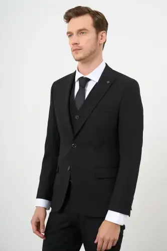 Black Vest Basic Plain Slim Fit Narrow Cut Size 6 Men's Suit - MORVEN (1)