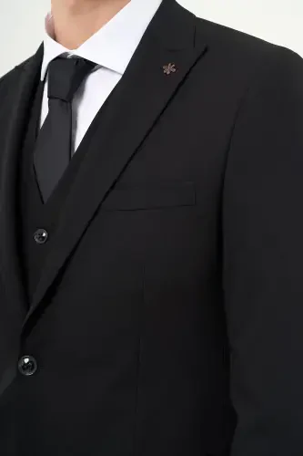 Black Vest Basic Plain Slim Fit Narrow Cut Size 6 Men's Suit - 3