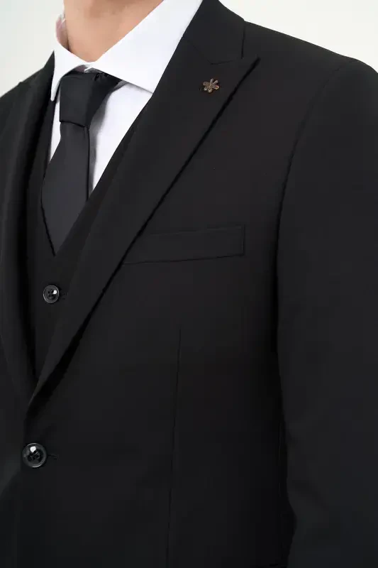 Black Vest Basic Plain Slim Fit Narrow Cut Size 6 Men's Suit - 3