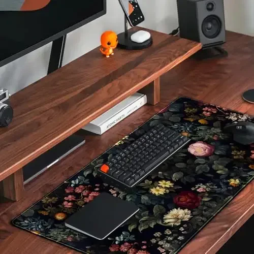 Black Vintage Desk Pad - Large Mouse Pad & Laptop Keyboard Mat - Non-Slip Base - 31.5 x 15.8 in - Gaming & Office Desk Decor - 5