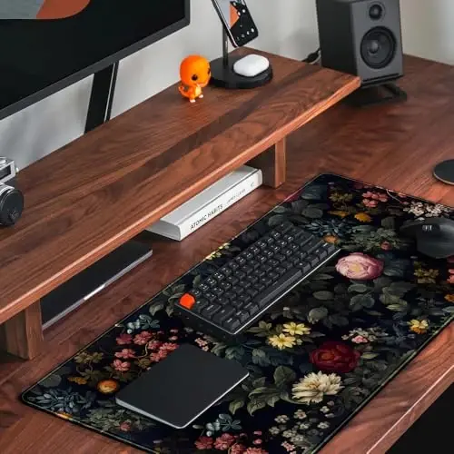 Black Vintage Desk Pad - Large Mouse Pad & Laptop Keyboard Mat - Non-Slip Base - 31.5 x 15.8 in - Gaming & Office Desk Decor - 5