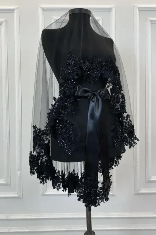 Black Vip Bridal Veil Set, Henna Veil Cover Set-Black - ZEYMERADE