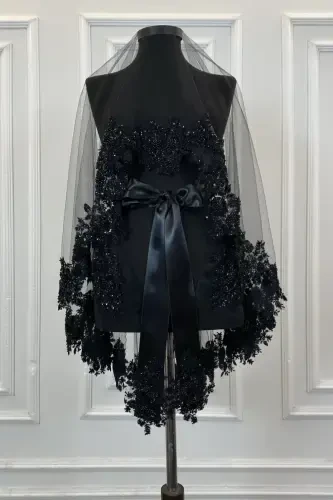 Black Vip Bridal Veil Set, Henna Veil Cover Set-Black - ZEYMERADE (1)