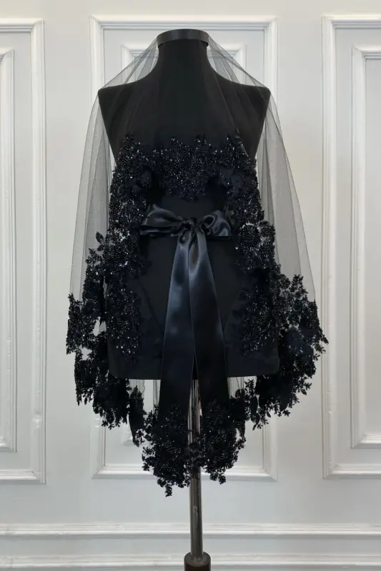 Black Vip Bridal Veil Set, Henna Veil Cover Set-Black - 2