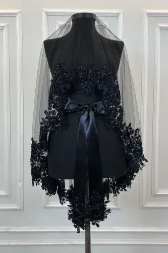Black Vip Bridal Veil Set, Henna Veil Cover Set-Black - 6