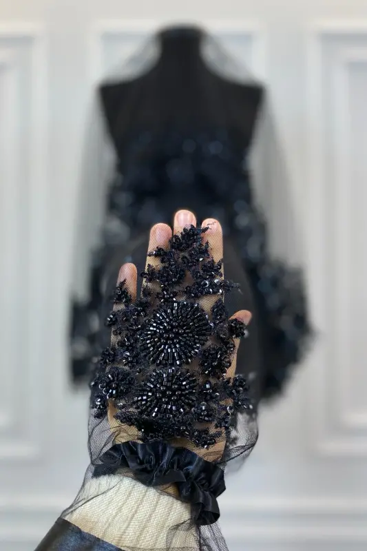 Black Vip Bridal Veil Set, Henna Veil Cover Set-Black - 8