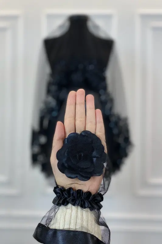 Black Vip Bridal Veil Set, Henna Veil Cover Set-Black - 1