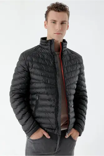 Black Water Repellent Windproof Dynamic Fit Comfort Fit Padded Jacket-Black - 1